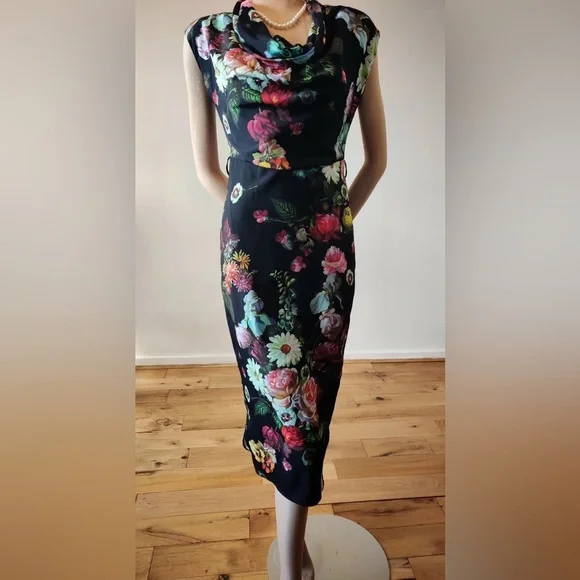 ted baker black dress with flowers Ralisation Par The Cindy Dress  02HIRE